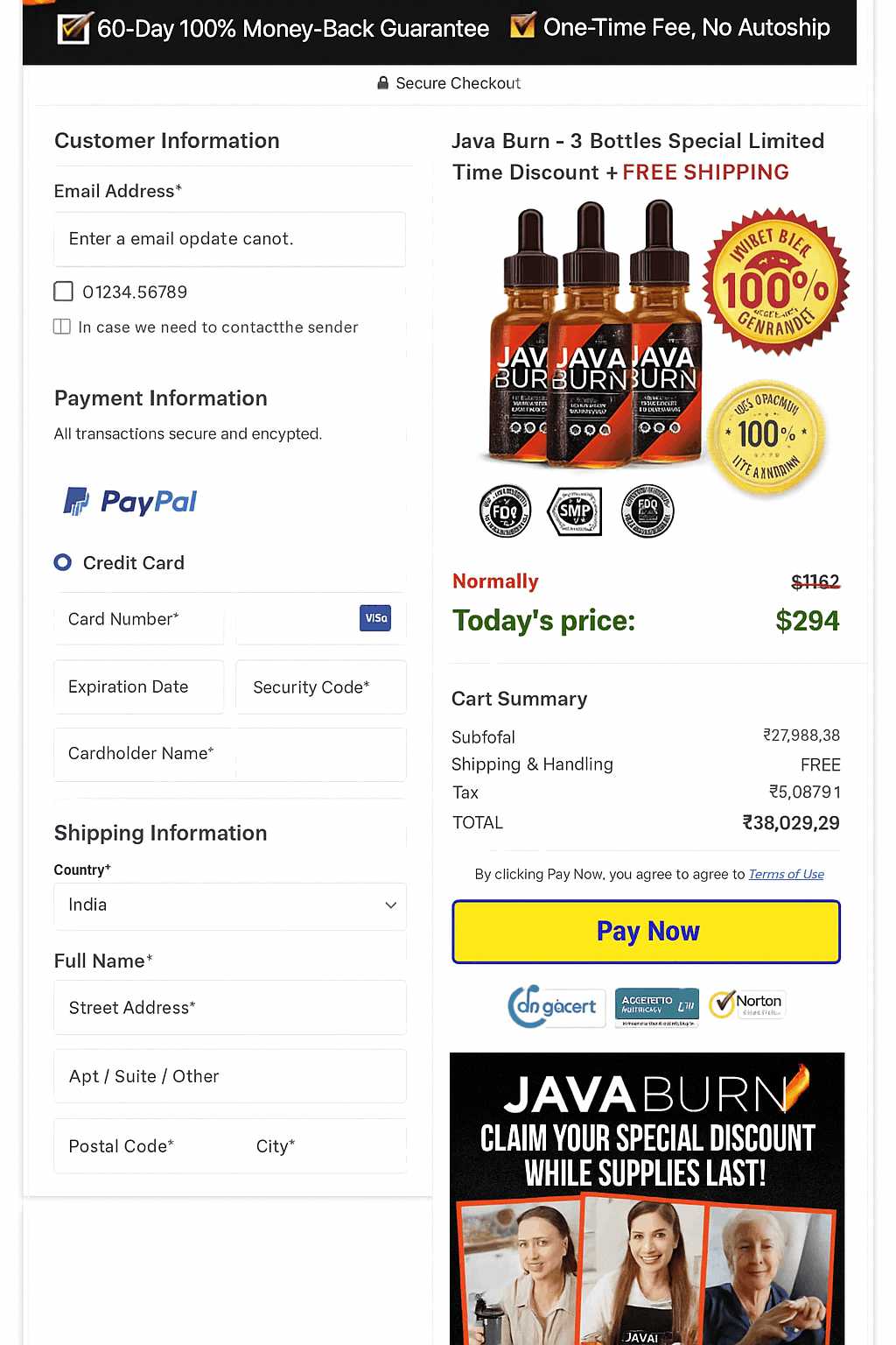 Java Burn Order Page